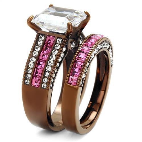 TK2782 - IP Coffee light Stainless Steel Ring with AAA Grade CZ in Clear-3