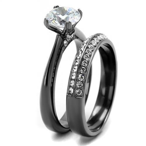 TK2797 - IP Light Black (IP Gun) Stainless Steel Ring with AAA Grade CZ in Clear-3