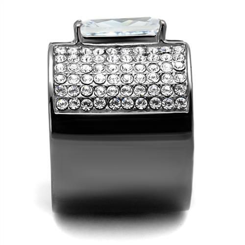 TK2798 - IP Light Black (IP Gun) Stainless Steel Ring with AAA Grade CZ in Clear-3