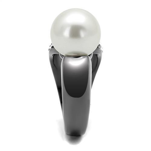 TK2800 - IP Light Black (IP Gun) Stainless Steel Ring with Synthetic Pearl in White-4