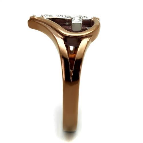 TK2802 - Two Tone IP Light Brown (IP Light coffee) Stainless Steel Ring with Top Grade Crystal in Clear-3