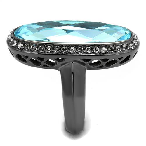 TK2804 - IP Light Black (IP Gun) Stainless Steel Ring with Top Grade Crystal in Sea Blue-3