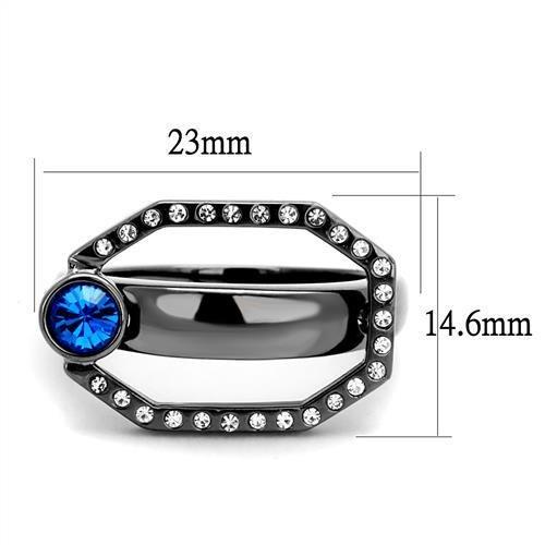 TK2809 - IP Light Black (IP Gun) Stainless Steel Ring with Top Grade Crystal in Capri Blue-1