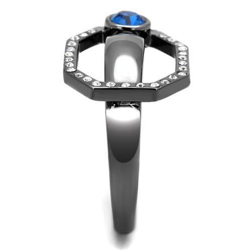 TK2809 - IP Light Black (IP Gun) Stainless Steel Ring with Top Grade Crystal in Capri Blue-3