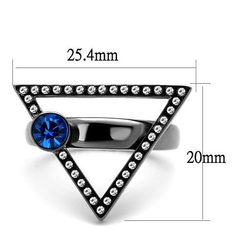 TK2810 - IP Light Black (IP Gun) Stainless Steel Ring with Top Grade Crystal in Capri Blue-1