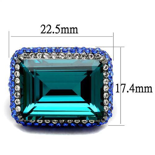 TK2811 - IP Light Black (IP Gun) Stainless Steel Ring with Top Grade Crystal in Blue Zircon-1