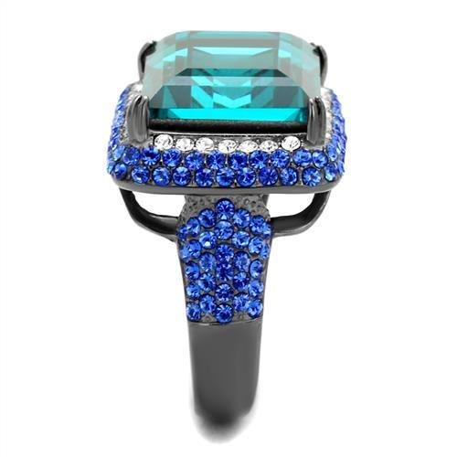 TK2811 - IP Light Black (IP Gun) Stainless Steel Ring with Top Grade Crystal in Blue Zircon-3