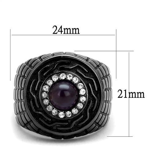 TK2813 - IP Light Black (IP Gun) Stainless Steel Ring with Semi-Precious Amethyst Crystal in Amethyst-1
