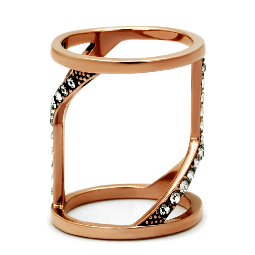 TK2825 - IP Rose Gold(Ion Plating) Stainless Steel Ring with Top Grade Crystal in Clear-3