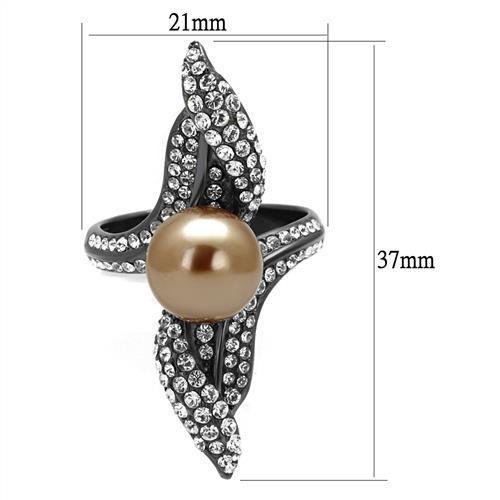 TK2834 - IP Light Black (IP Gun) Stainless Steel Ring with Synthetic Pearl in Brown-1