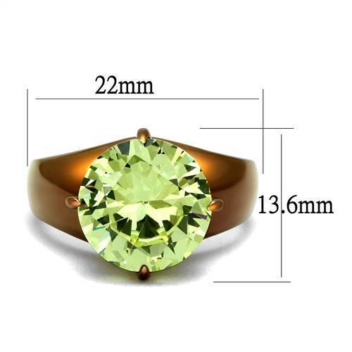 TK2839 - IP Coffee light Stainless Steel Ring with AAA Grade CZ in Apple Green color-1