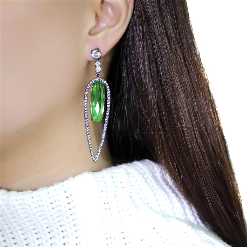 TK2846 - IP Light Black (IP Gun) Stainless Steel Earrings with Top Grade Crystal in Peridot-2