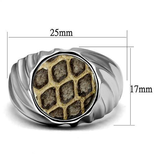 TK2859 - High polished (no plating) Stainless Steel Ring with Leather in Animal pattern-1