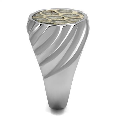 TK2859 - High polished (no plating) Stainless Steel Ring with Leather in Animal pattern-3