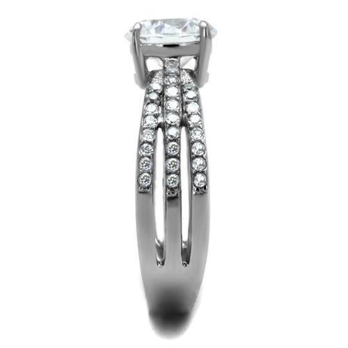 TK2862 - High polished (no plating) Stainless Steel Ring with AAA Grade CZ in Clear-3