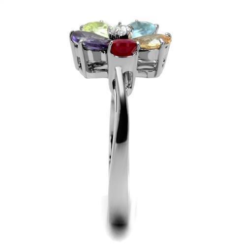 TK2867 - High polished (no plating) Stainless Steel Ring with AAA Grade CZ in Multi Color-3