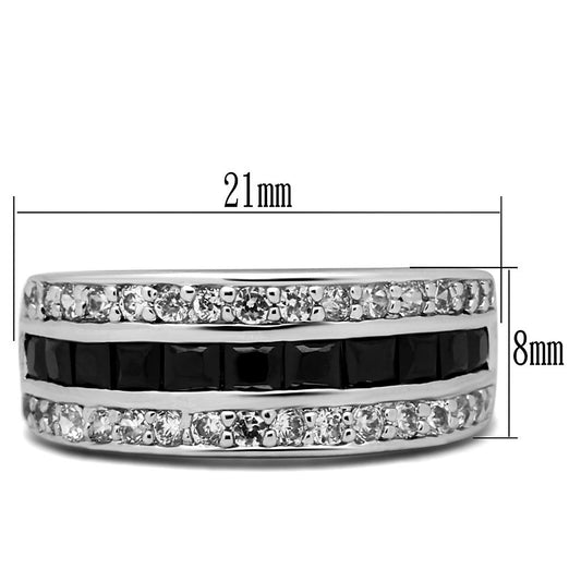 TK2872 - High polished (no plating) Stainless Steel Ring with AAA Grade CZ in Black Diamond-1