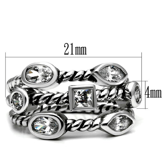 TK2880 - High polished (no plating) Stainless Steel Ring with AAA Grade CZ in Clear-1