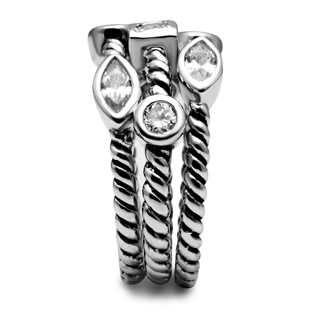 TK2880 - High polished (no plating) Stainless Steel Ring with AAA Grade CZ in Clear-3