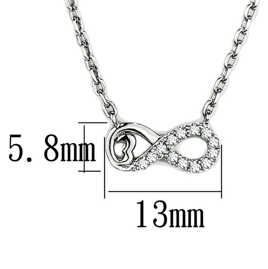 TK2885 - High polished (no plating) Stainless Steel Necklace with AAA Grade CZ in Clear-1