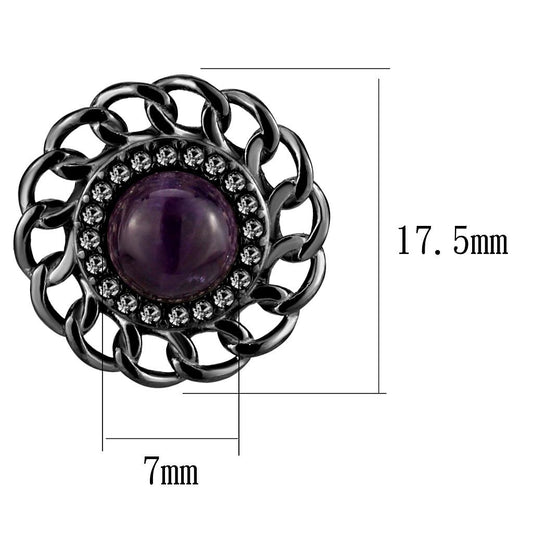 TK2889 - IP Light Black (IP Gun) Stainless Steel Earrings with Semi-Precious Amethyst Crystal in Amethyst-1