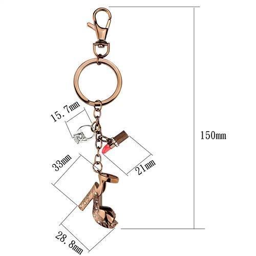 TK2896 - Two Tone IP Light Brown (IP Light coffee) Stainless Steel Key Ring with AAA Grade CZ in Clear-1