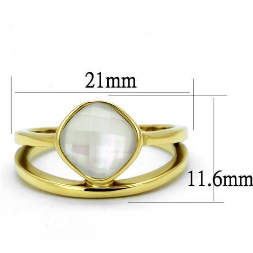 TK2908 - IP Gold(Ion Plating) Stainless Steel Ring with Precious Stone Conch in White-1