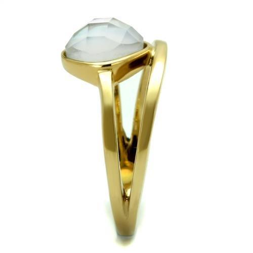 TK2908 - IP Gold(Ion Plating) Stainless Steel Ring with Precious Stone Conch in White-4