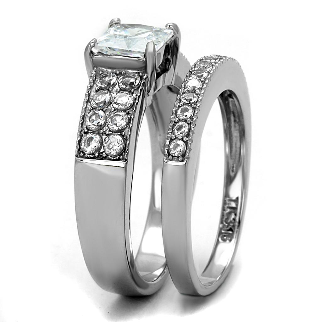 TK2915 - High polished (no plating) Stainless Steel Ring with AAA Grade CZ in Clear-3