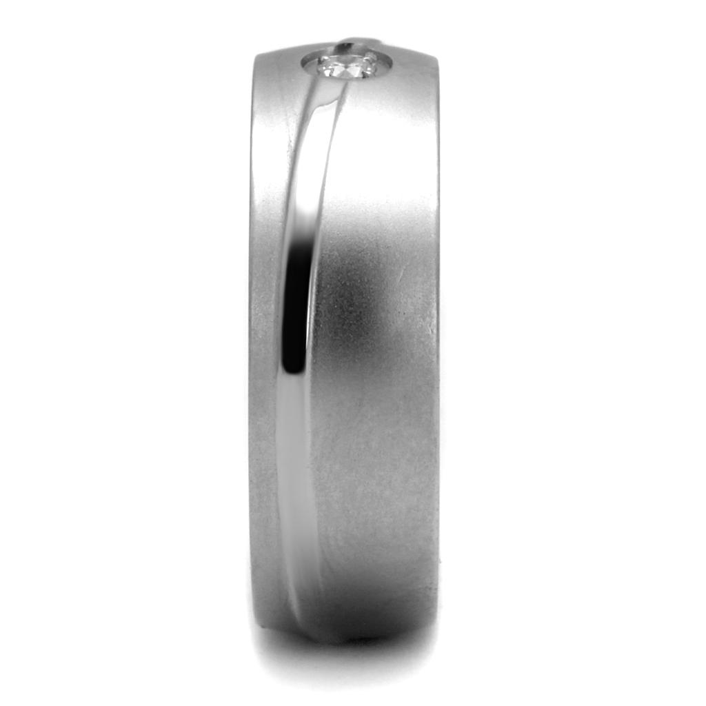 TK2931 - High polished (no plating) Stainless Steel Ring with AAA Grade CZ in Clear-3