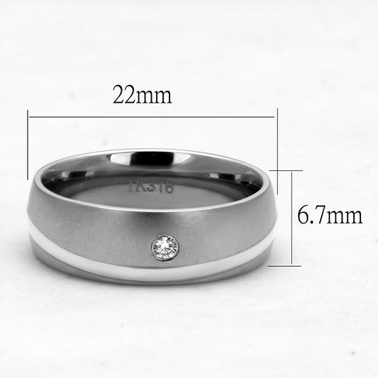 TK2932 - High polished (no plating) Stainless Steel Ring with AAA Grade CZ in Clear-1