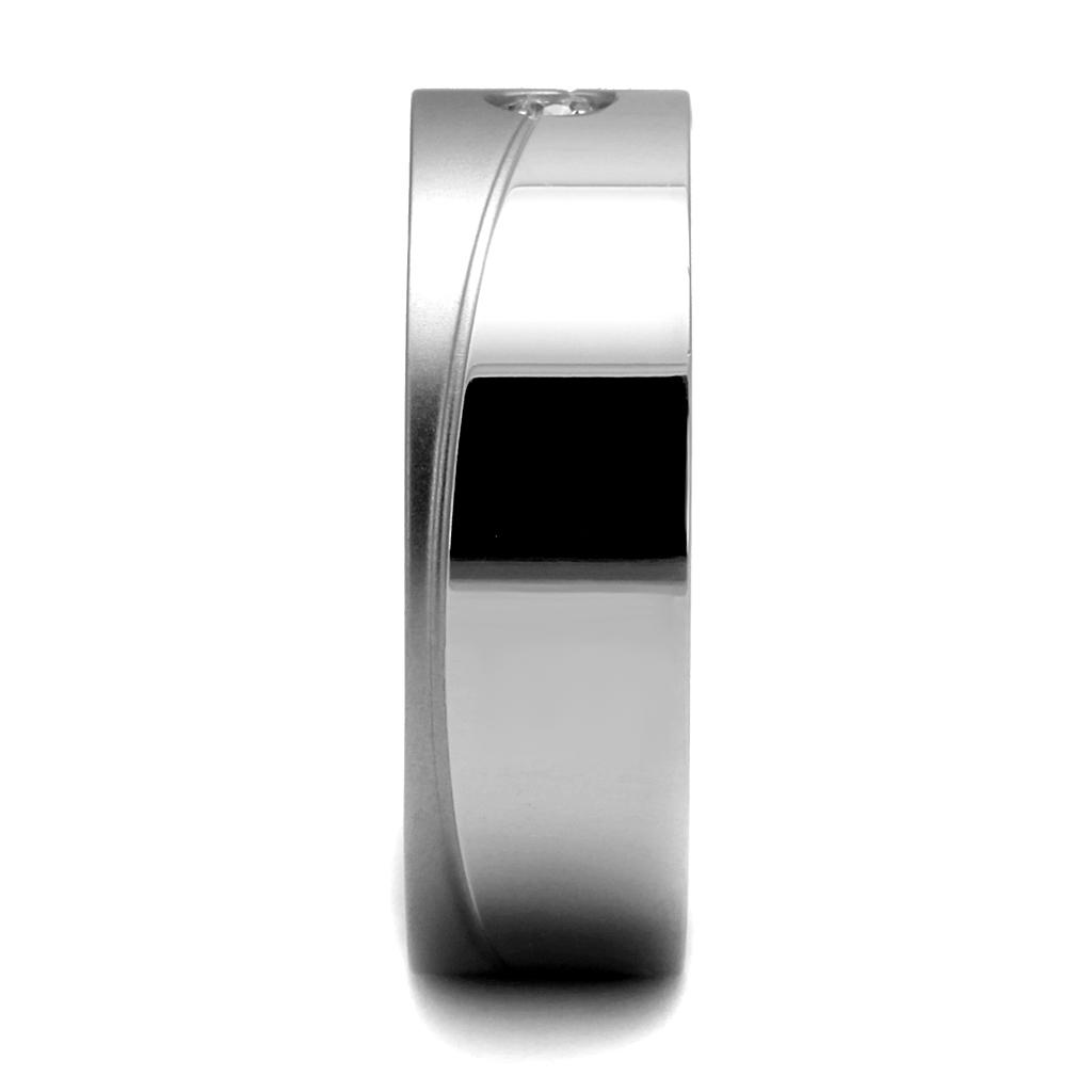 TK2937 - High polished (no plating) Stainless Steel Ring with AAA Grade CZ in Clear-4