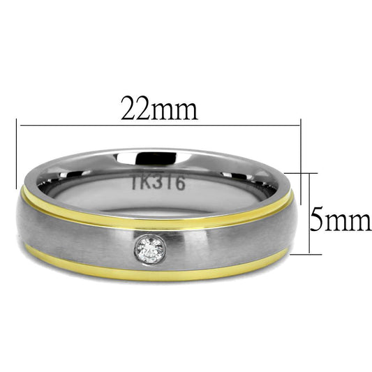 TK2938 - Two-Tone IP Gold (Ion Plating) Stainless Steel Ring with AAA Grade CZ in Clear-1