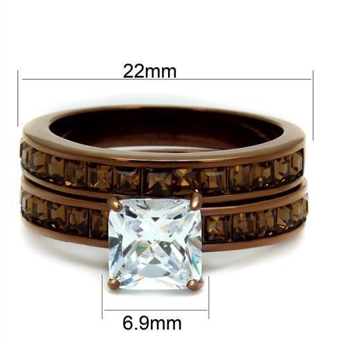 TK2954 - IP Coffee light Stainless Steel Ring with AAA Grade CZ in Clear-1