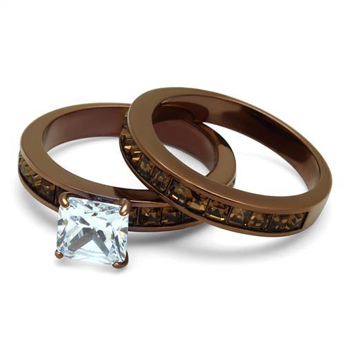 TK2954 - IP Coffee light Stainless Steel Ring with AAA Grade CZ in Clear-4
