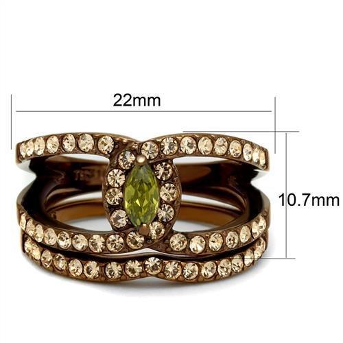 TK2956 - IP Coffee light Stainless Steel Ring with AAA Grade CZ in Olivine color-1