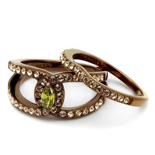 TK2956 - IP Coffee light Stainless Steel Ring with AAA Grade CZ in Olivine color-4