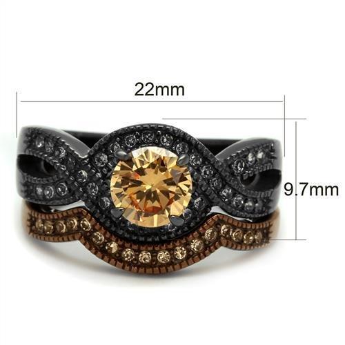 TK2957 - IP Light Black & IP Light coffee Stainless Steel Ring with AAA Grade CZ in Champagne-1