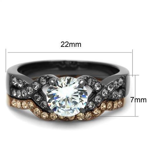 TK2958 - IP Light Black & IP Light coffee Stainless Steel Ring with AAA Grade CZ in Clear-1
