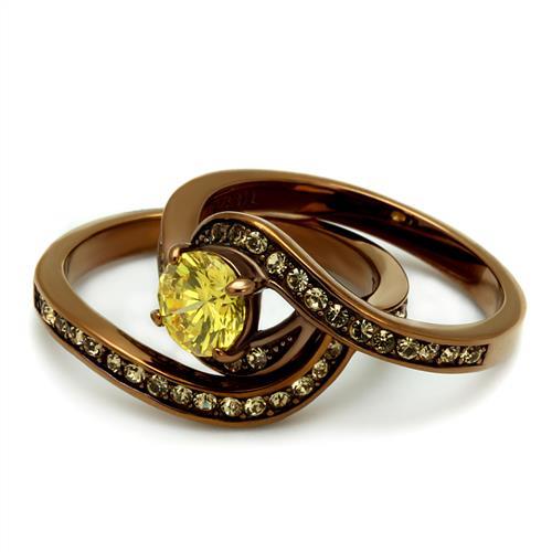 TK2959 - IP Coffee light Stainless Steel Ring with AAA Grade CZ in Topaz-4