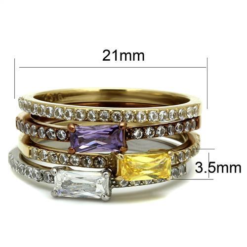 TK2960 - Three Tone (IP Gold & IP Light coffee & High Polished) Stainless Steel Ring with AAA Grade CZ in Multi Color-1