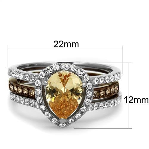 TK2961 - Two Tone IP Light Brown (IP Light coffee) Stainless Steel Ring with AAA Grade CZ in Champagne-1