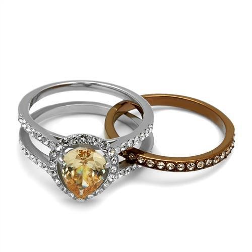 TK2961 - Two Tone IP Light Brown (IP Light coffee) Stainless Steel Ring with AAA Grade CZ in Champagne-4