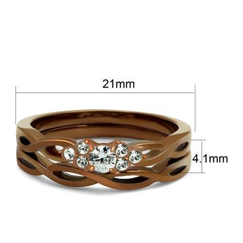 TK2963 - IP Coffee light Stainless Steel Ring with AAA Grade CZ in Clear-1