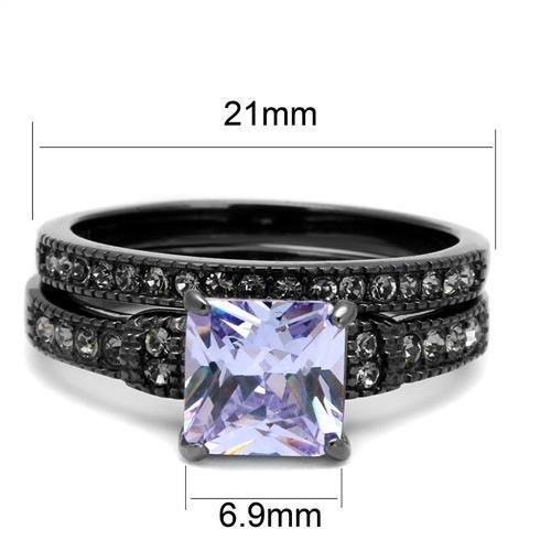 TK2970 - IP Light Black (IP Gun) Stainless Steel Ring with AAA Grade CZ in Light Amethyst-1
