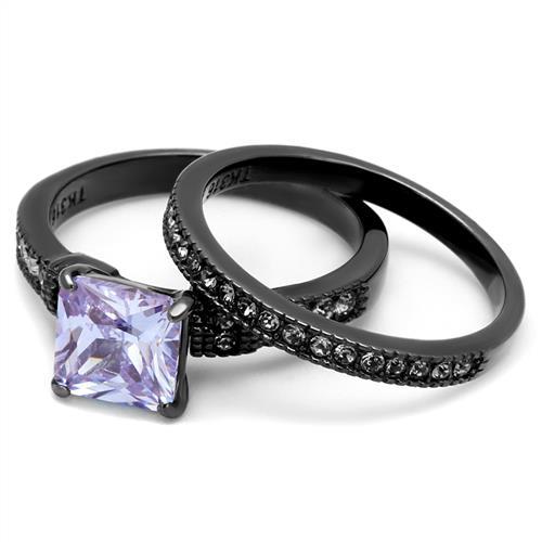 TK2970 - IP Light Black (IP Gun) Stainless Steel Ring with AAA Grade CZ in Light Amethyst-4