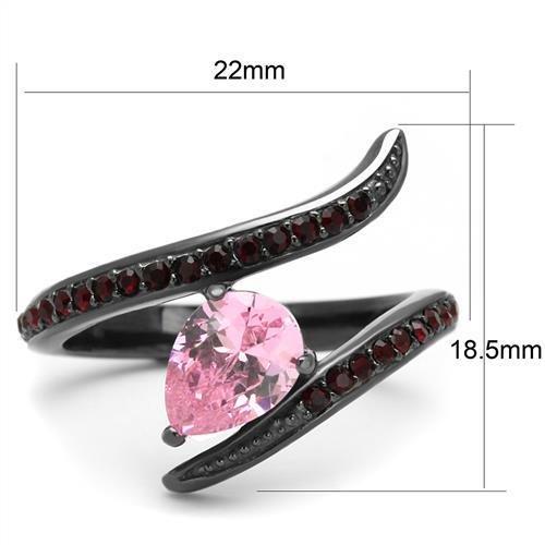 TK2972 - IP Light Black (IP Gun) Stainless Steel Ring with AAA Grade CZ in Rose-1