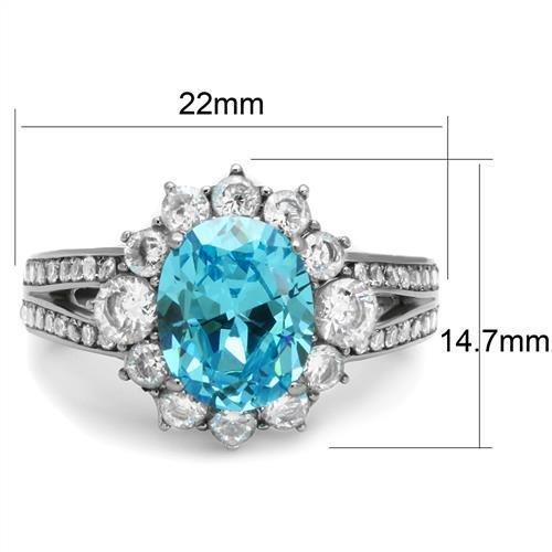 TK2977 - High polished (no plating) Stainless Steel Ring with AAA Grade CZ in Sea Blue-1