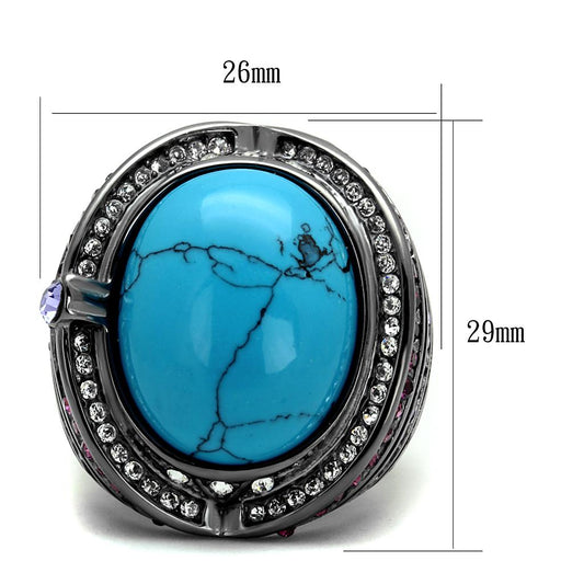 TK2983 - IP Light Black (IP Gun) Stainless Steel Ring with Synthetic Turquoise in Sea Blue-1