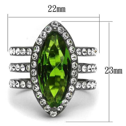 TK2989 - IP Light Black (IP Gun) Stainless Steel Ring with Synthetic Synthetic Glass in Peridot-1
